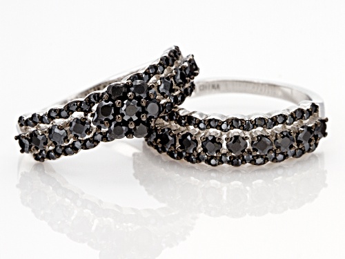 1.95ctw Round Black Spinel Rhodium Over Sterling Silver Set of 2 Rings - Size 7