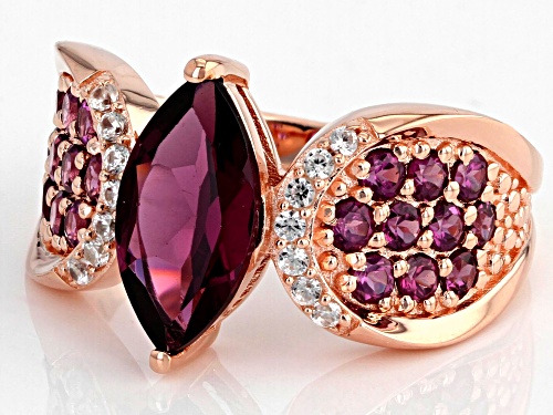2.76ctw Raspberry Color Rhodolite & .12ctw Zircon 18k Rose Gold Over Silver Ring - Size 10