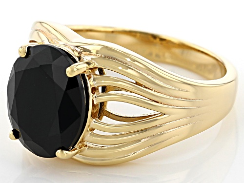 3.12CT OVAL BLACK SPINEL 18K YELLOW GOLD OVER STERLING SILVER SOLITAIRE SILVER RING - Size 5