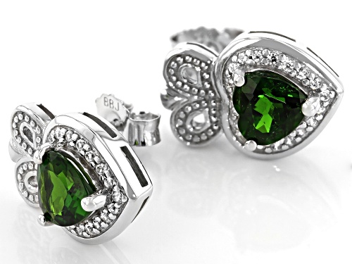 1.30ctw Russian Chrome Diopside with .30ctw White Zircon Rhodium Over Silver Claddagh Earrings