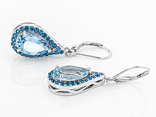 6.29ctw Pear Shape Glacier Topaz(TM) and .70ctw Neon Apatite Rhodium Over Silver Earrings