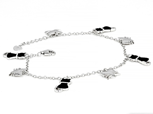 Black and White Enamel and Rhodium Over Sterling Silver 