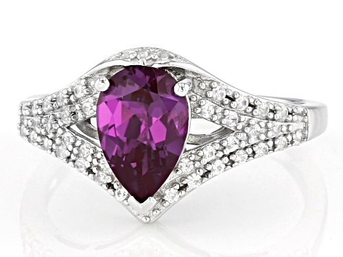 1.28ct Pear Shape Lab Created Alexandrite and .17ctw Zircon Rhodium Over Silver Ring - Size 8