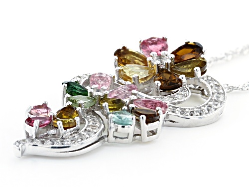 3.91ctw Multi-Tourmaline with .49ctw White Zircon Rhodium Over Sterling Silver Slide With Chain