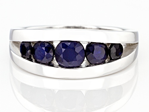 1.37ctw Round Blue Sapphire Rhodium Over Sterling Silver Ring - Size 7