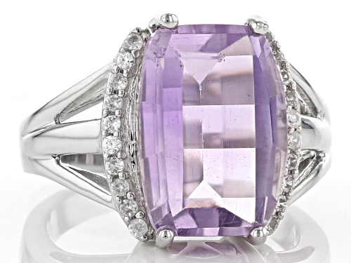 6.42ct Barrel Lavender Amethyst with .20ctw round White Zircon Rhodium Over Sterling Silver Ring - Size 8
