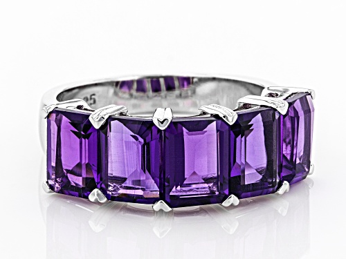 4.25ctw Emerald Cut African Amethyst Rhodium Over Sterling Silver 5-Stone Band Ring - Size 8