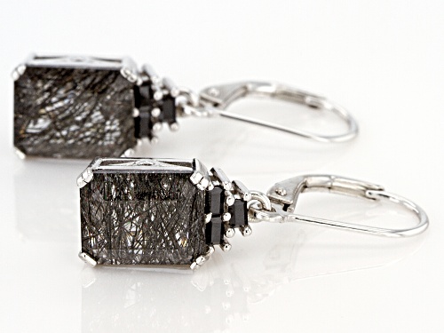 5.69ctw Black Tourmalinated Quartz with .26ctw Black Spinel Rhodium Over Sterling Silver Earrings