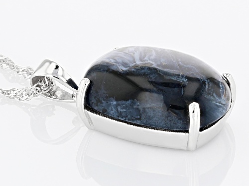 18x13mm Rectangular Cushion Blue Pietersite Rhodium Over Sterling Silver Pendant with Chain