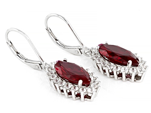 5.33ctw Lab Created Ruby With 1.65ctw White Zircon Rhodium Over Sterling Silver Earrings