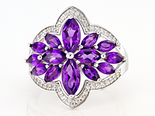 2.27ctw African Amethyst with .32ctw White Zircon Rhodium Over Sterling Silver Ring - Size 7