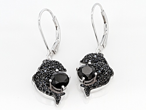 2.58ctw Round Black Spinel Rhodium Over Sterling Silver Dolphin Earrings
