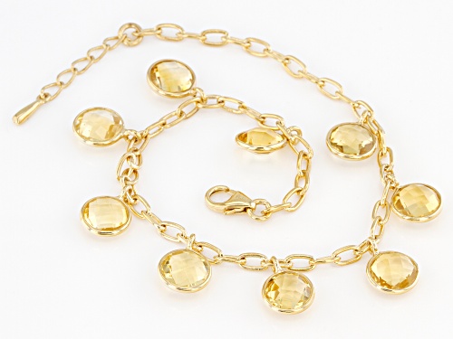 11.47ctw Round Checker Board Yellow Citrine 18K Yellow Gold Over Sterling Silver Bracelet - Size 7.25