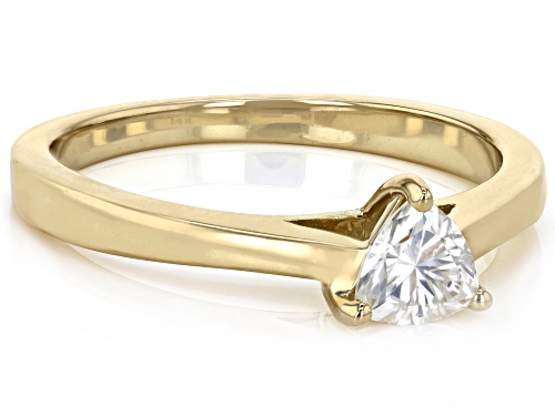 MOISSANITE FIRE(R) .40CT DEW TRILLION CUT 14K YELLOW GOLD RING - Size 6