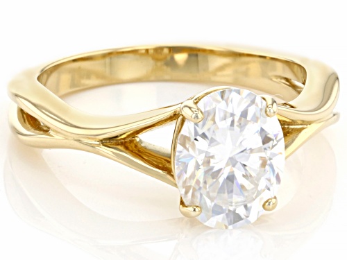 MOISSANITE FIRE(R) 2.10CT DEW OVAL 14K YELLOW GOLD RING - Size 8