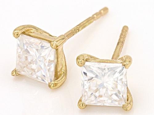 MOISSANITE FIRE(R) 1.60CTW DEW SQUARE BRILLIANT CUT 14K YELLOW GOLD STUD EARRINGS