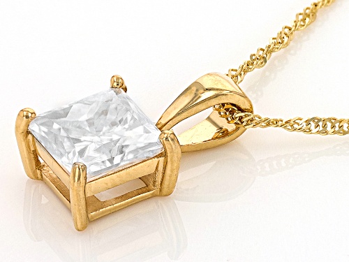 MOISSANITE FIRE(R) 1.70CT DEW SQUARE BRILLIANT CUT 14K YELLOW GOLD SOLITAIRE PENDANT & 18 INCH CHAIN