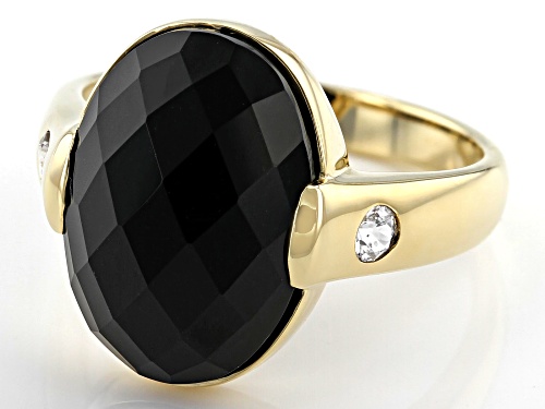 8.30ct Black Spinel With .29ctw White Zircon 10K Yellow Gold Mens Ring - Size 11