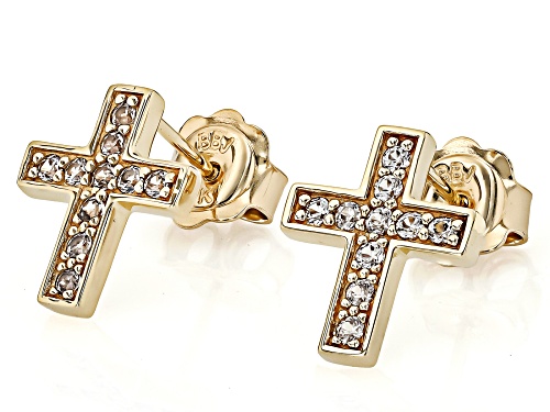 0.34ctw White Zircon 10k Yellow Gold Men's Cross Stud Earrings