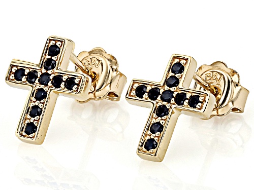 0.24ctw Black Spinel 10k Yellow Gold Men's Cross Stud Earrings
