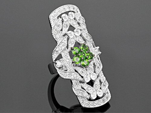 .74ctw Round Russian Chrome Diopside With 1.15ctw Round White Zircon Sterling Silver Ring - Size 5