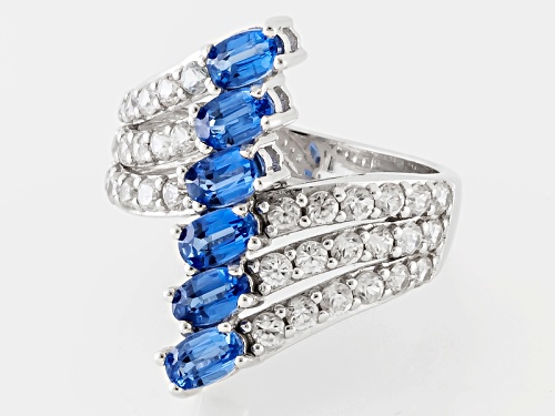 1.64ctw Oval Nepalese Kyanite With 1.95ctw White Zircon Sterling Silver Ring - Size 5