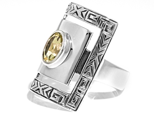 Aztec Style™ 1.15ct Oval Brazilian Canary Yellow Quartz Sterling Silver Ring - Size 6