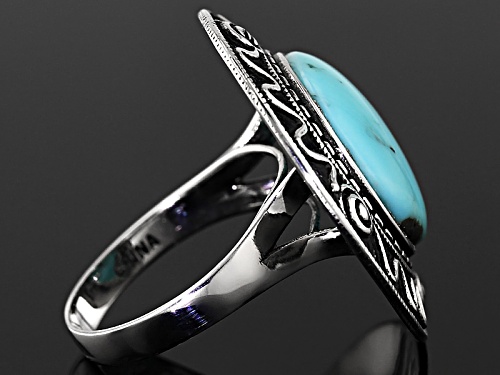Aztec Style™ 16mm Round Cabochon Campitos Turquoise Sterling Silver Solitaire Ring - Size 7