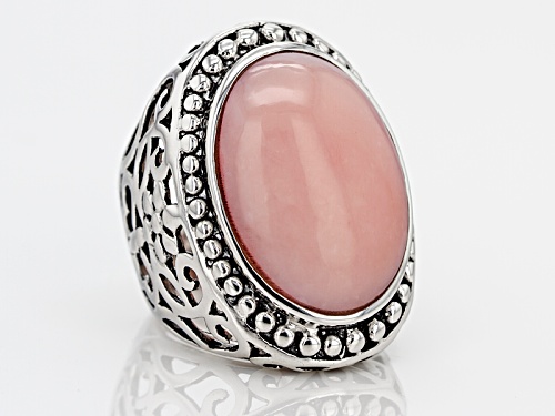Oval Peruvian Pink Opal Cabochon Sterling Silver Solitaire Ring - Size 6