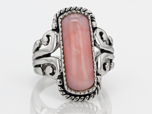 Rectangular Cushion Peruvian Pink Opal Cabochon Sterling Silver Solitaire Ring - Size 12