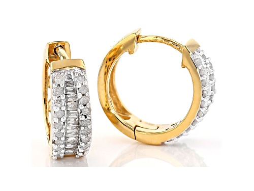0.50ctw Round And Baguette White Diamond 14K Yellow Gold Over Sterling Silver Earrings