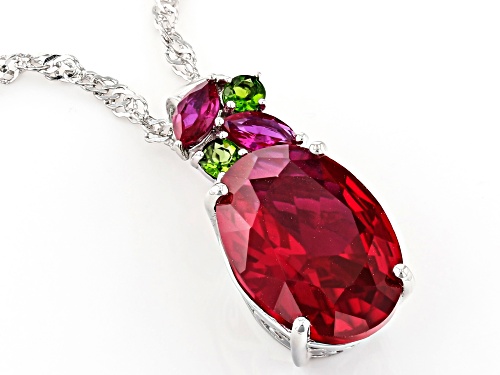 5.76ctw Lab Created Ruby with .12ctw Russian Chrome Diopside Rhodium Over Silver Slide with Chain
