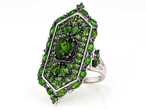5.36ctw Mixed Shape Chrome Diopside Rhodium Over Sterling Silver Elongated Cocktail Ring - Size 7