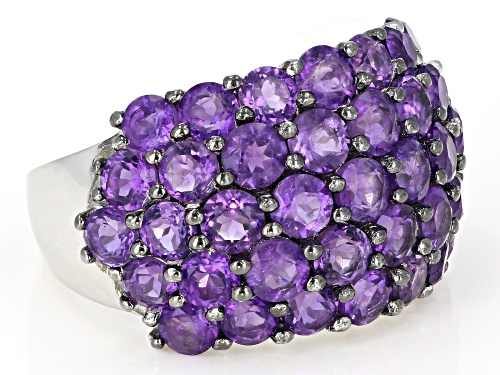 5.76ctw Round African Amethyst Rhodium Over Sterling Silver Band Ring - Size 6