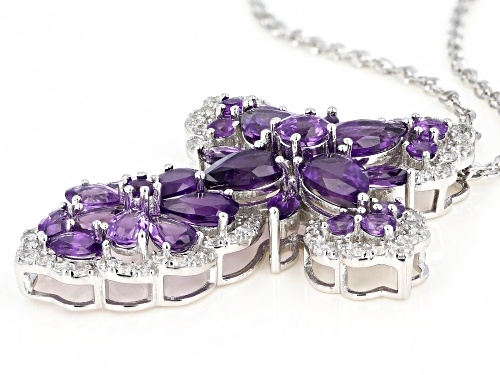 10.32ctw Mixed Shape African Amethyst & 1.57ctw Zircon Rhodium Over Silver Cross Pendant With Chain