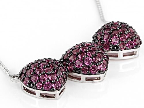 2.45ctw Round Raspberry Color Rhodolite Rhodium Over Sterling Silver Trilogy Heart Necklace