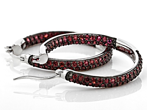 3.27ctw Round Raspberry Rhodolite Rhodium Over Sterling Silver Inside/Outside Hoop Earrings