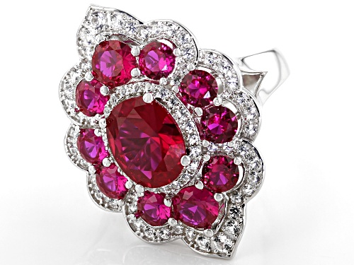 5.33ctw Lab Created Ruby with .68ctw Lab Created White Sapphire Rhodium Over Sterling Silver Ring - Size 7