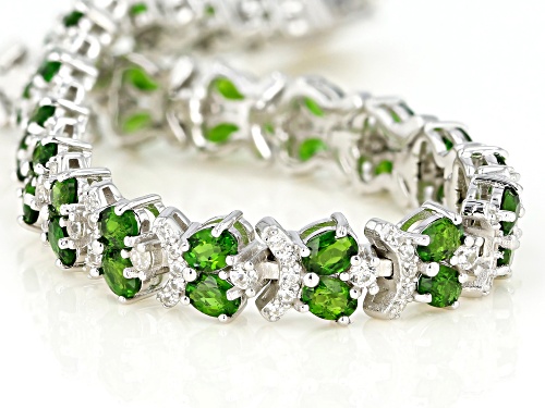 8.40CTW OVAL CHROME DIOPSIDE WITH 2.29CTW WHITE ZIRCON RHODIUM OVER STERLING SILVER BRACELET - Size 7.25