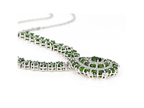 12.49ctw Chrome Diopside with 2.41ctw White Zircon Rhodium Over Silver Necklace - Size 18
