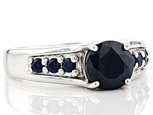 1.59ctw Round Blue Sapphire Rhodium Over Sterling Silver Ring - Size 8
