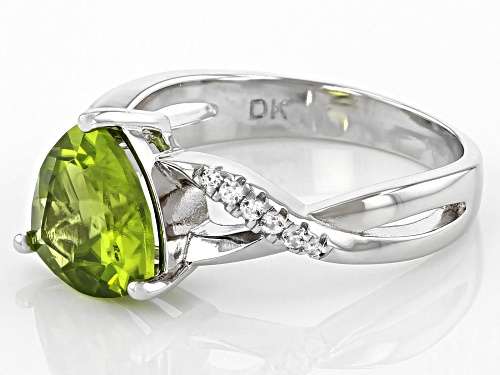 2.50ct Trillion Manchurian Peridot(TM) & .11ctw Round White Zircon Rhodium Over Silver Ring - Size 9