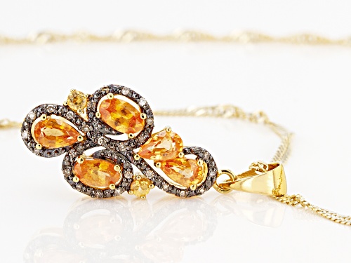 1.21CTW MANDARIN GARNET WITH .07CTW CHAMPAGNE DIAMOND ACCENT 18K GOLD OVER SILVER PENDANT WITH CHAIN