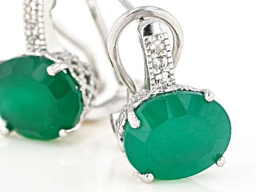 4.10ctw oval green agate with .06ctw round white topaz rhodium over sterling silver drop earrings