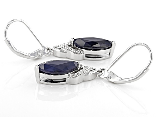 3.40ctw Marquise Blue Sapphire With .16ctw Round Zircon Rhodium Over Silver Dangle Earrings