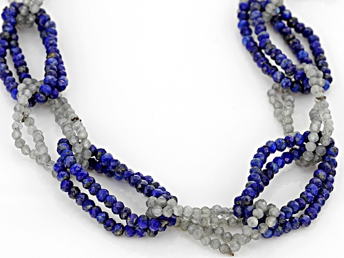 Rondelle Lapis Lazuli with Labradorite Rhodium Over Sterling Silver 2-Strand Link Design Necklace - Size 20