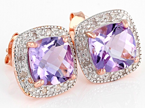 2.22ctw Lavender Amethyst & .08ctw Diamond Accent 18k Rose Gold Over Sterling Silver Earrings
