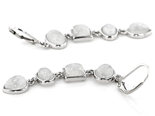 MIXED SHAPES CABOCHON RAINBOW MOONSTONE RHODIUM OVER STERLING SILVER DANGLE EARRINGS