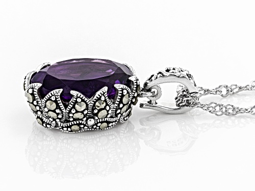 4.89CT OVAL AFRICAN AMETHYST WITH MARCASITE RHODIUM OVER STERLING SILVER ENHANCER WITH CHAIN