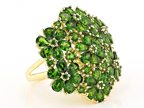 5.71ctw Pear Shape & .73ctw Round Chrome Diopside 18k Yellow Gold Over Silver Flower Ring - Size 8